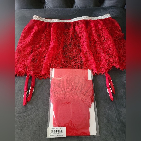 Victoria's secret shine strap garter and stockings. Valentine's day. XS small.